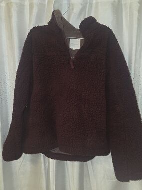 Thread & Supply Plush Sherpa Zip Pullover - Burgundy